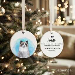 Custom Pet's Memorial Keepsake, Christmas Deco, Watercolor Dog's Photo, Christmas Gift, Gift For Pet Lover, Birthday Name Ornament - thumbnail 3