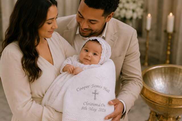 Personalised Baby Shawl Blanket Christening Baptism Embroidered Name Gift - image 1