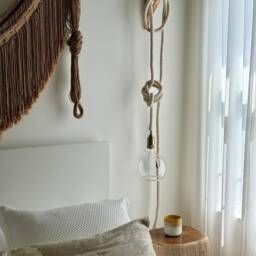Macrame Plug-In Pendant Light Handwoven Cotton Rope, Gold Finish - thumbnail 4