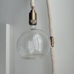 Macrame Plug-In Pendant Light Handwoven Cotton Rope, Gold Finish - thumbnail 3