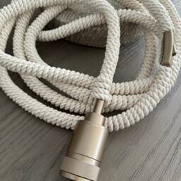 Macrame Plug-In Pendant Light Handwoven Cotton Rope, Gold Finish - thumbnail 2