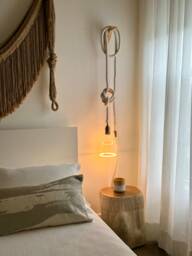 Macrame Plug-In Pendant Light Handwoven Cotton Rope, Gold Finish
