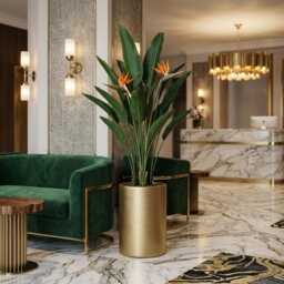 Gold Light Concrete Round Indoor Plant Pot, Contemporary Modern Planter, Stylish Houseplant Pot For Living Room Office Hallway Decor - thumbnail 2