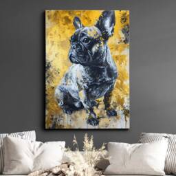 French Bulldog Gold Dripping Dog Painting Framed Poster Print Or Canvas Wall Decor Art Bedroom Home Interior Gift For Pet Lover