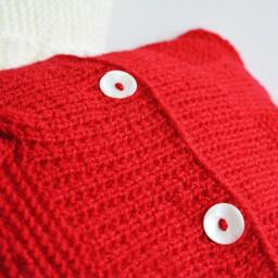 Hand Knitted Red Cable Knit Pillow Cover, Mother Of Pearl Buttons - thumbnail 3