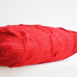 Hand Knitted Red Cable Knit Pillow Cover, Mother Of Pearl Buttons - thumbnail 4
