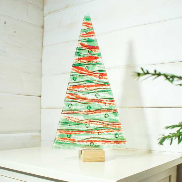 xl Glass Christmas Tree Red Green 32cm - 12 1/2 - image 1