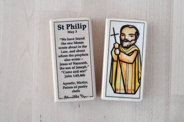 st Philip The Apostle Patron Saint Block With Gift Bag // Patron Of Pastry Chefs Catholic Toys By Almondrod - image 1