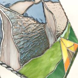 stained Glass Mountains Suncatcher Picture Hill Landscape Wigwam Home Decor Window Wall Cling Mothers Gift Hanging - thumbnail 4