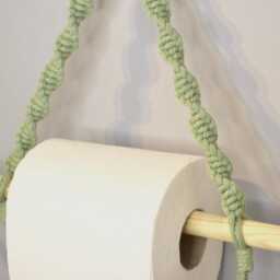 Sage Green Wall Mounted Toilet Roll Holder, Small Boho Bathroom Storage, Macrame Loo Accessory - thumbnail 3