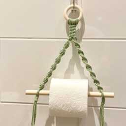 Sage Green Wall Mounted Toilet Roll Holder, Small Boho Bathroom Storage, Macrame Loo Accessory - thumbnail 4