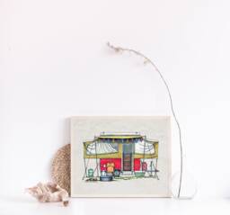 Pop Up Camper - Travel Trailer Van Vanlife Happy Art Print Whimsical Wall Decor Glamping - thumbnail 1