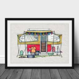 Pop Up Camper - Travel Trailer Van Vanlife Happy Art Print Whimsical Wall Decor Glamping - thumbnail 3