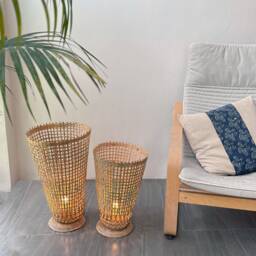 Handmade Woven Bamboo Floor Lamp - Rustic Asian Style Light - thumbnail 2