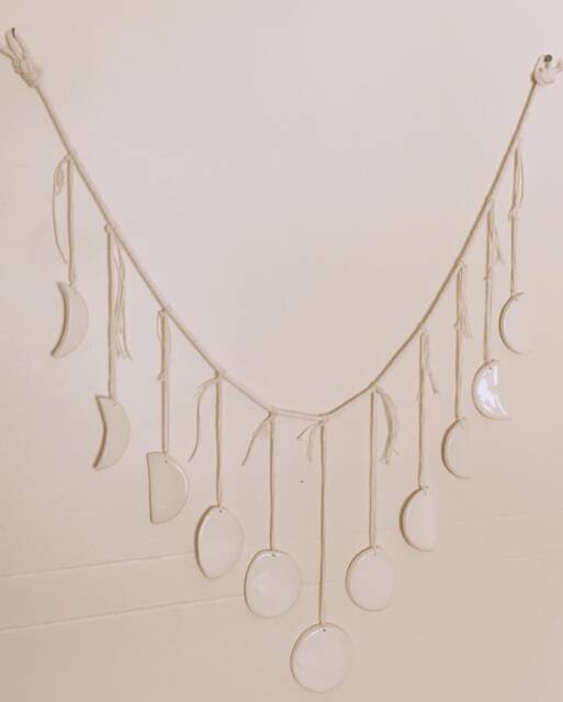 Handmade Porcelain Moon Phase Wall Hanging - Minimalist Boho Decor - image 1