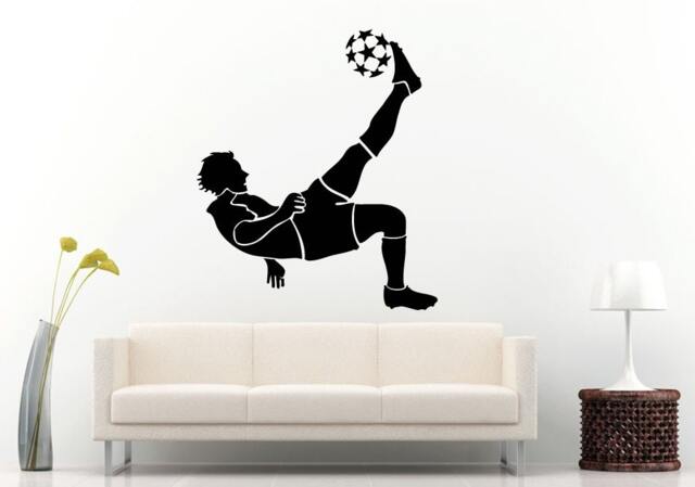 Soccer Game in Action Man Athlete Doing A Scissor Bicycle Kick Ball European Football Sport Wall Decal Vinyl Sticker Mural Room Decor L795 - image 1