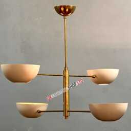 Antique Solid Brass 4 Arms Light Shade Sputnik Black - Mid Century Ceiling Pendant Chandelier Fixture - thumbnail 3