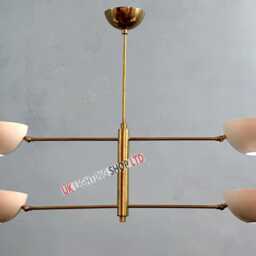 Antique Solid Brass 4 Arms Light Shade Sputnik Black - Mid Century Ceiling Pendant Chandelier Fixture - thumbnail 2