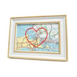 Sault Ste Marie Heart Map - Custom Gift Framed Anniversary Wedding Vintage Print With Hand-Embroidered