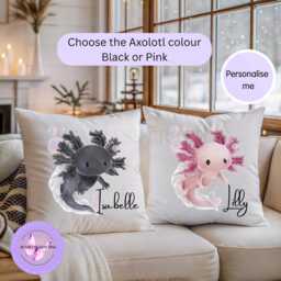 Personalised Axolotl Cushion, Custom Name Pillow, Kids Bedroom Decor, Pink Or Black Animal Nursery Gift, 40x40 Cushion - thumbnail 2