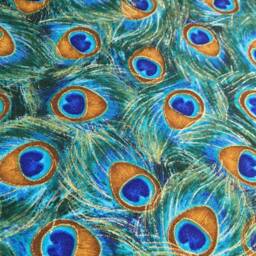Teal & Gold Peacock Feather Print Lampshade, Handmade With Turquoise & Navy Fabric, Made To Order in Various Sizes/Linings - thumbnail 4