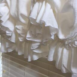 French Country White Gauze Single Ruffle Balloon Curtain - thumbnail 2
