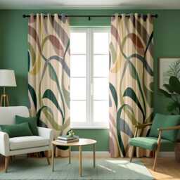 Abstract Leaf Curtains, Modern Botanical Print Drapes, Earth Tone Window Panels, Nature Decor For Living Room Or Bedroom - thumbnail 2