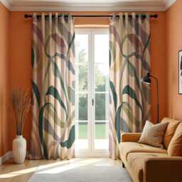 Abstract Leaf Curtains, Modern Botanical Print Drapes, Earth Tone Window Panels, Nature Decor For Living Room Or Bedroom
