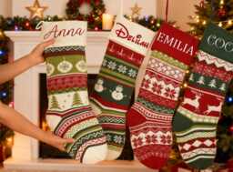 2025 Embroidered Christmas Stocking, Personalized Family Knit Stockings With Name, Decoration, Gift For Kids - thumbnail 1