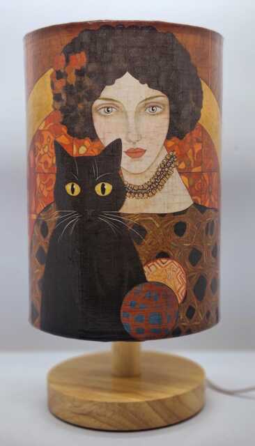 Usb Klimt & Black Cat Decoupage Table Lamp Design Home Decor Bedside Night Light Gift - image 1