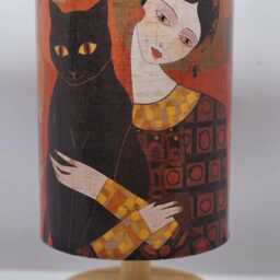 Usb Klimt & Black Cat Decoupage Table Lamp Design Home Decor Bedside Night Light Gift - thumbnail 2