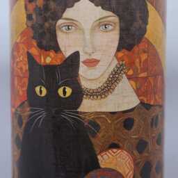 Usb Klimt & Black Cat Decoupage Table Lamp Design Home Decor Bedside Night Light Gift - thumbnail 4