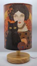 Usb Klimt & Black Cat Decoupage Table Lamp Design Home Decor Bedside Night Light Gift - thumbnail 1