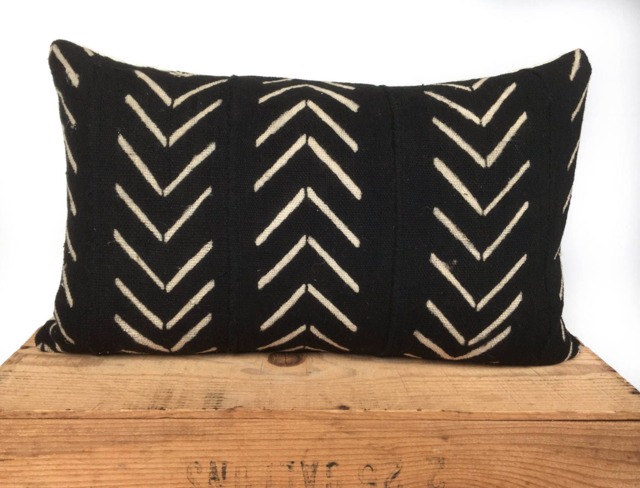 Authentic African Mudcloth Pillow Cover, Black & Cream, Boho Decor - image 1