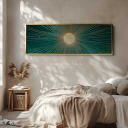 Boho Sun Canvas Retro Large Wide Horizontal Framed Canvas, Minimal Above Bed Decor, Living Room Wall Art, Narrow Long Art - H0173 - thumbnail 3