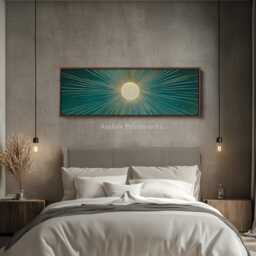 Boho Sun Canvas Retro Large Wide Horizontal Framed Canvas, Minimal Above Bed Decor, Living Room Wall Art, Narrow Long Art - H0173 - thumbnail 2