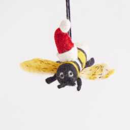 Santa Bumblebee Ornament, Hand Felted Festive Buzzy Charm, Handmade Christmas Decor - thumbnail 2