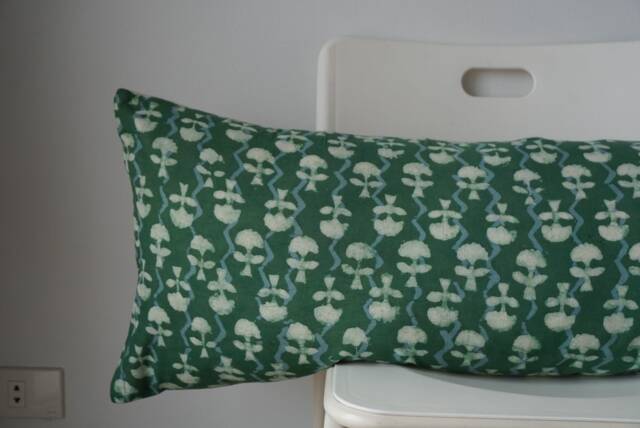"Floral Lumbar Pillow Cover Indian Block Print, Natural Dye - 14"" X 36" - image 1
