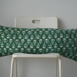 "Floral Lumbar Pillow Cover Indian Block Print, Natural Dye - 14"" X 36" - thumbnail 2