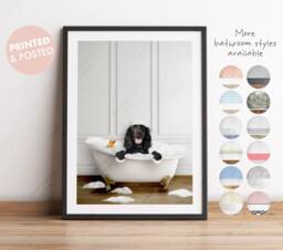 Black Cocker Spaniel Dog in A Bath Print, Bathing, Funny Bathroom Animal Bathtub, Dog Tub Whimsy - thumbnail 1