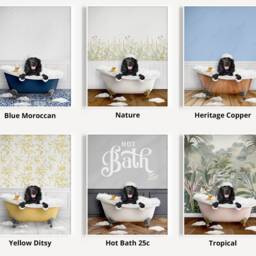 Black Cocker Spaniel Dog in A Bath Print, Bathing, Funny Bathroom Animal Bathtub, Dog Tub Whimsy - thumbnail 3
