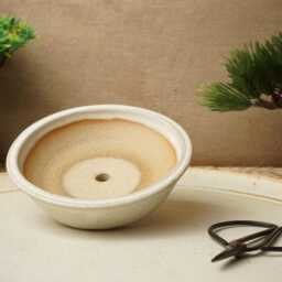 Handmade Cream Mame Bonsai Pot. 10cm Diameter, 3cm High. G2485.2 - thumbnail 3