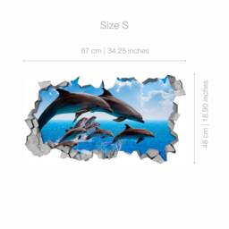 Dolphin Pod - Kids Bedroom Wall Sticker 3D Wall Art Decal Wallpaper Decals Printed -Sku Dolcro3Dm - thumbnail 3