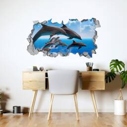 Dolphin Pod - Kids Bedroom Wall Sticker 3D Wall Art Decal Wallpaper Decals Printed -Sku Dolcro3Dm - thumbnail 1