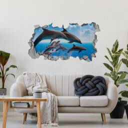 Dolphin Pod - Kids Bedroom Wall Sticker 3D Wall Art Decal Wallpaper Decals Printed -Sku Dolcro3Dm - thumbnail 2
