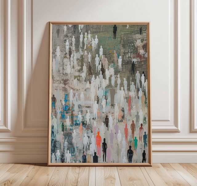 Abstract Crowd Poster Modern People Wall Art Contemporary Figurative Print - image 1