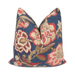 Sanderson - Indra Flower Indigo/Cherry Self Piped Ikat Inspired Floral Cushion Cover Handmade Throw Pillow Designer Home D??cor - thumbnail 1