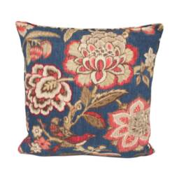 Sanderson - Indra Flower Indigo/Cherry Self Piped Ikat Inspired Floral Cushion Cover Handmade Throw Pillow Designer Home D??cor - thumbnail 2