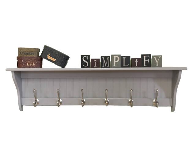 Gray Hallway Coat Rack Shelf Solid Pine Entryway Organizer - image 1