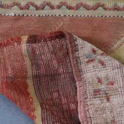 Vintage Moroccan Runner Rug Handwoven Berber Wool, Rust & Yellow, 7.4x3.7 Ft - thumbnail 4